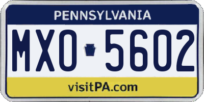 PA license plate MXO5602