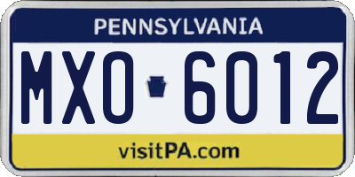 PA license plate MXO6012