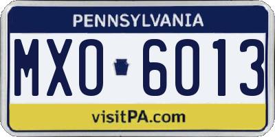 PA license plate MXO6013