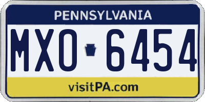 PA license plate MXO6454