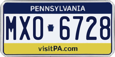 PA license plate MXO6728
