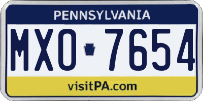 PA license plate MXO7654