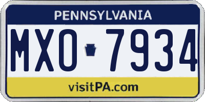 PA license plate MXO7934