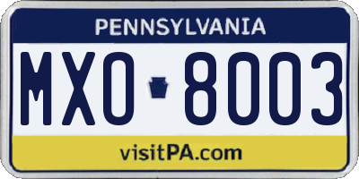 PA license plate MXO8003
