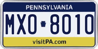 PA license plate MXO8010