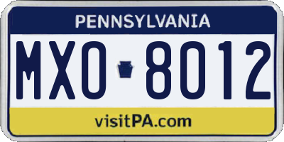 PA license plate MXO8012