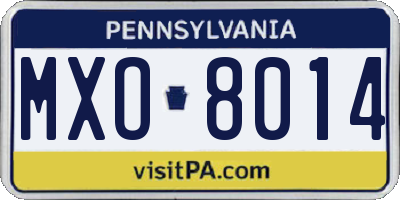 PA license plate MXO8014