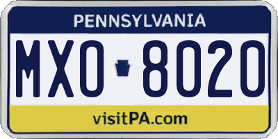 PA license plate MXO8020