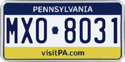 PA license plate MXO8031