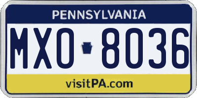PA license plate MXO8036