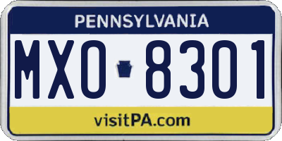 PA license plate MXO8301