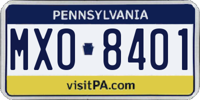 PA license plate MXO8401