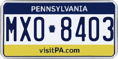 PA license plate MXO8403