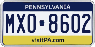 PA license plate MXO8602