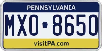 PA license plate MXO8650