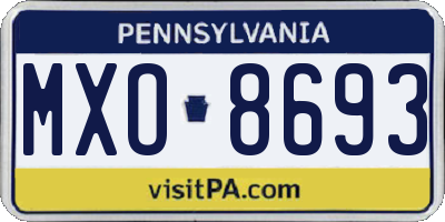 PA license plate MXO8693