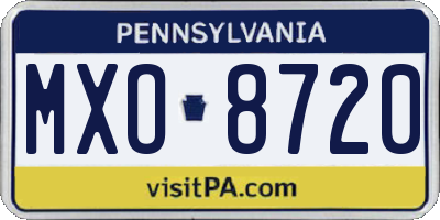 PA license plate MXO8720
