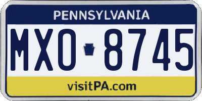PA license plate MXO8745