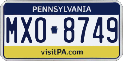 PA license plate MXO8749