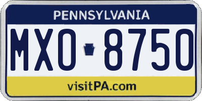 PA license plate MXO8750