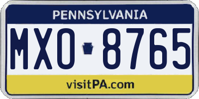 PA license plate MXO8765