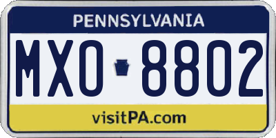 PA license plate MXO8802