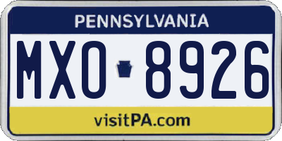 PA license plate MXO8926