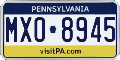 PA license plate MXO8945