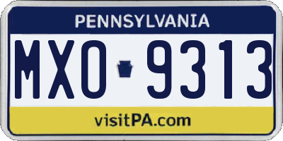 PA license plate MXO9313