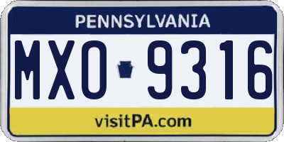 PA license plate MXO9316