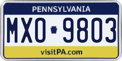PA license plate MXO9803