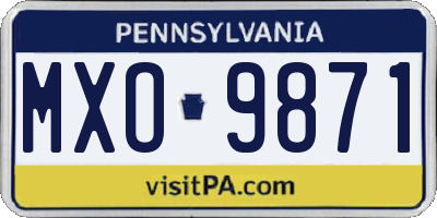 PA license plate MXO9871