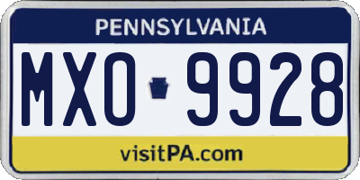 PA license plate MXO9928