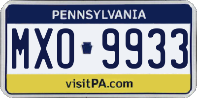 PA license plate MXO9933