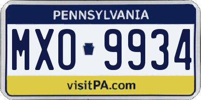 PA license plate MXO9934