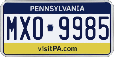 PA license plate MXO9985