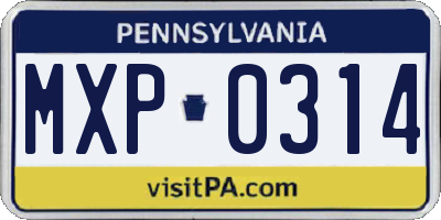 PA license plate MXP0314