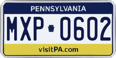 PA license plate MXP0602