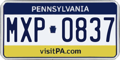 PA license plate MXP0837