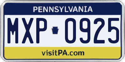 PA license plate MXP0925