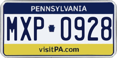 PA license plate MXP0928