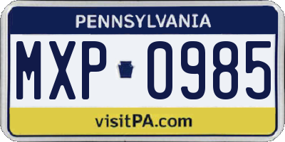 PA license plate MXP0985