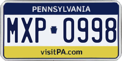 PA license plate MXP0998