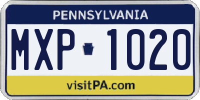 PA license plate MXP1020