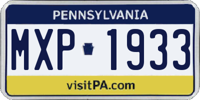 PA license plate MXP1933
