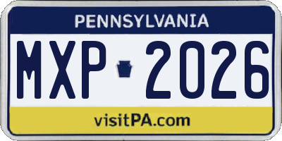 PA license plate MXP2026