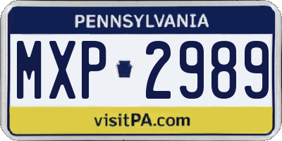 PA license plate MXP2989