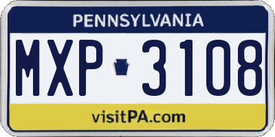 PA license plate MXP3108