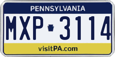 PA license plate MXP3114