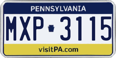 PA license plate MXP3115